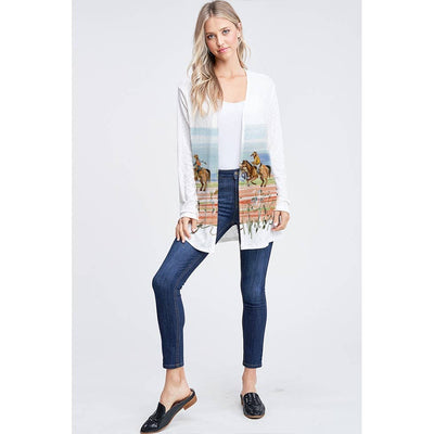 Horses in Desert Print Long Sleeve Cardigan