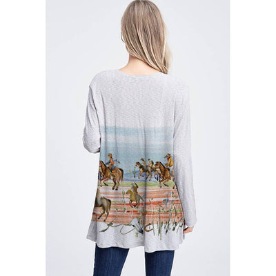 Horses in Desert Print Long Sleeve Cardigan