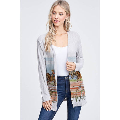 Horses in Desert Print Long Sleeve Cardigan