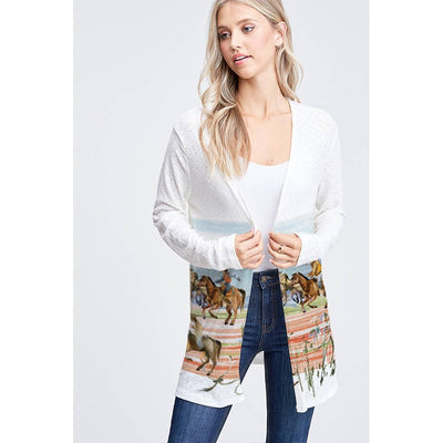 Horses in Desert Print Long Sleeve Cardigan