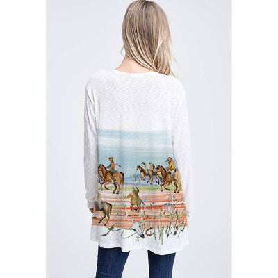 Horses in Desert Print Long Sleeve Cardigan