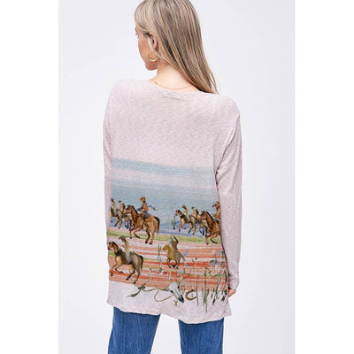 Horses in Desert Print Long Sleeve Cardigan