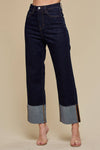 Saints & Hearts - SIP6228A DARK DENIM - FOLDED WIDE LEG JEANS - j5barmercantile