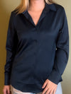 Midnight Blue Satin Blouse - j5barmercantile